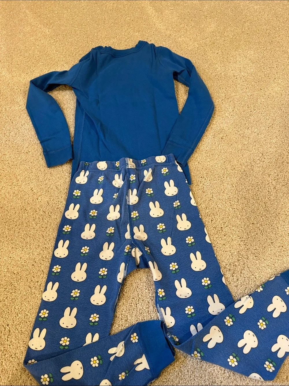 Hanna Andersson Miffy Blue Bunny Print Kids Pajama Set with Yellow, size 6